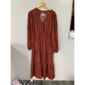 Brand New Fashion Women’s XL Orange Red Animal Print V Neck Maxi Dress